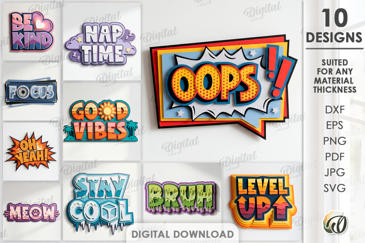 3D Layered Papercut Wall Decors Bundle. Wall Art SVG