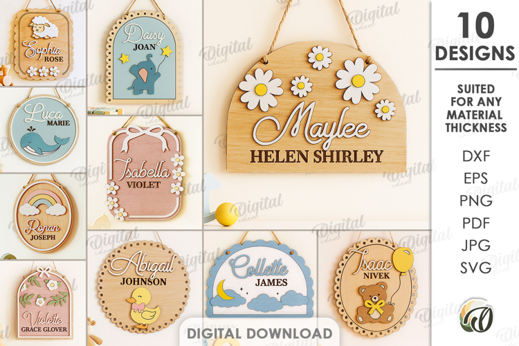 Personalized Childrens Signs Bundle Lasercut. Kids Room SVG