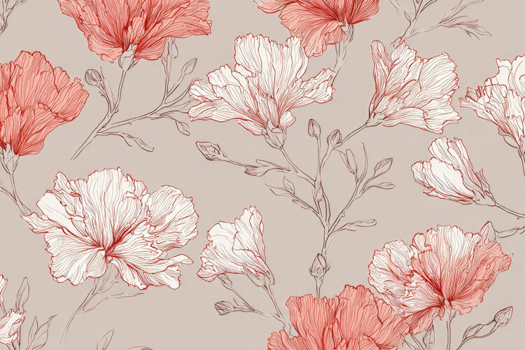 Vintage Floral Line Art Background Wallpaper example image 1