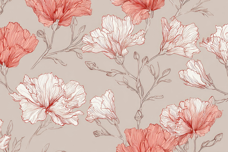 Vintage Floral Line Art Background Wallpaper