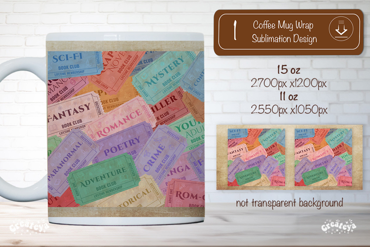 Book Club Ticket Mug Wraps PNG Bookish Library Sublimation