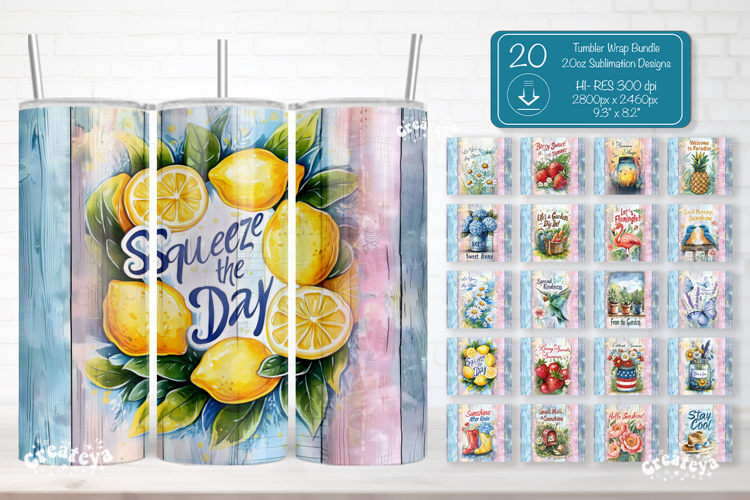 Summer Tumbler Wrap Bundle PNG 20oz Skinny Watercolor
