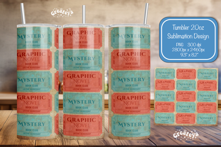 Book club Ticket tumbler wrap Reading Genre Sublimation png