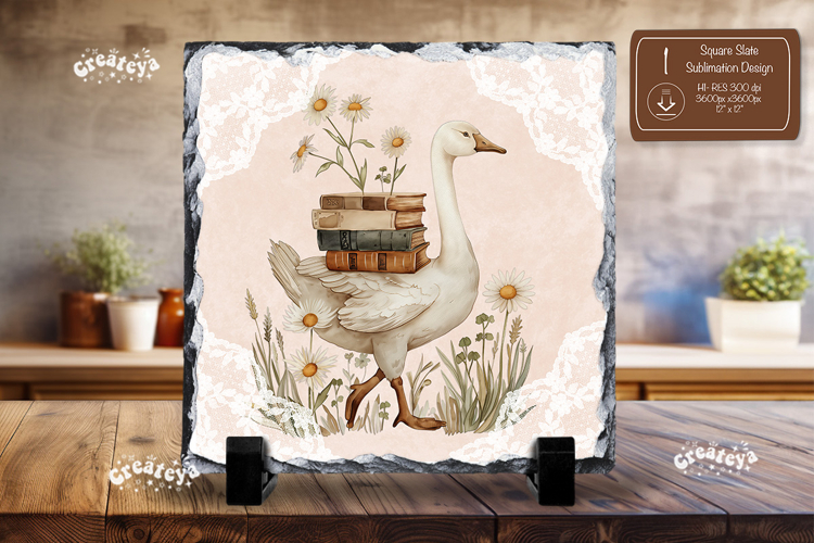 Book lover square slate sublimation book and goose png