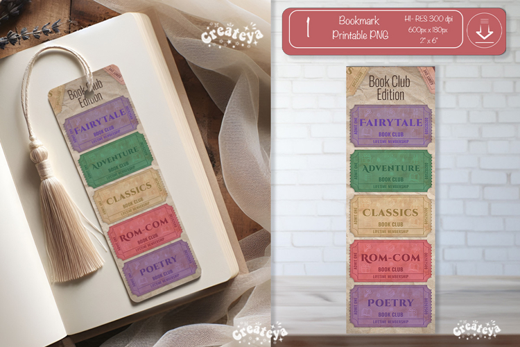 Book Club Ticket Bookmark printable Reading Genre Tickets