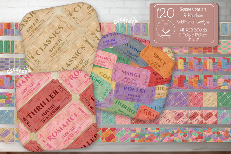 Book Club Ticket Bundle Sublimation Square Coaster PNG