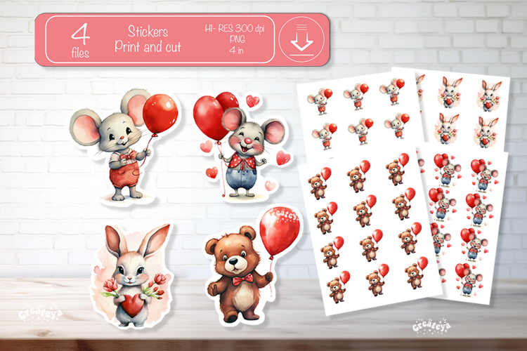 Valentine Cute Baby Animal Stickers Printable Kids Love png