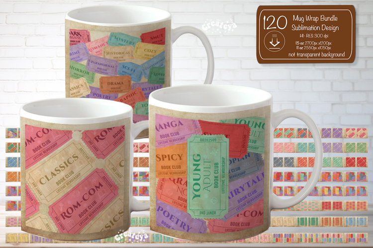 Book Club Ticket Mug Wraps PNG Bookish Sublimation Bundle example image 1