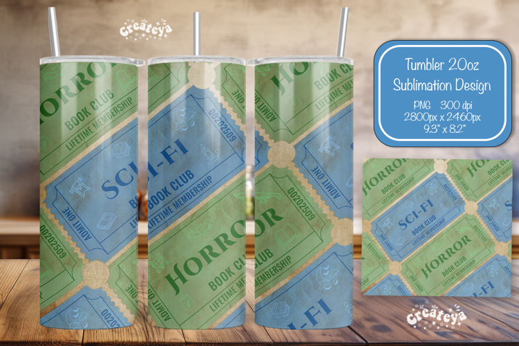 Book club Ticket tumbler wrap Reading Genre Sublimation png