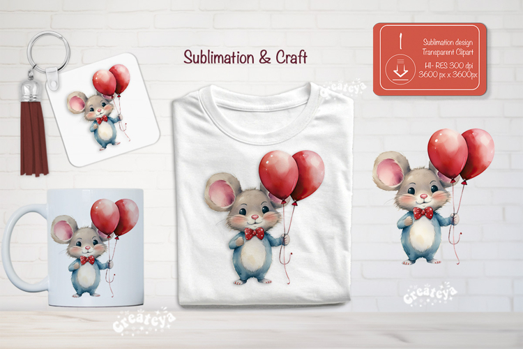Kids Valentine Sublimation Clipart Cute mouse Sublimation