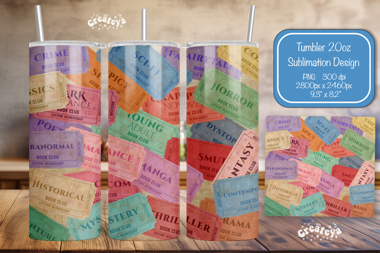 Book club Ticket tumbler wrap Reading Genre Sublimation png