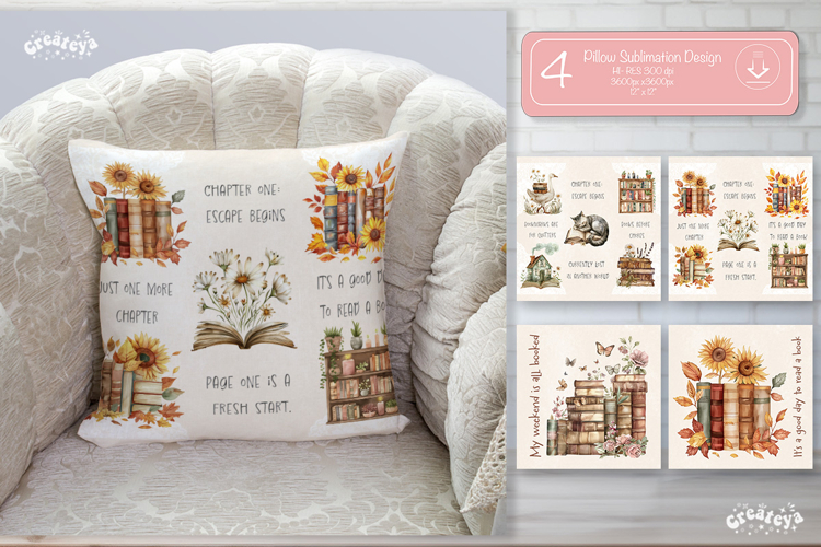 Book lover Quote Pillow case sublimation watercolor Floral