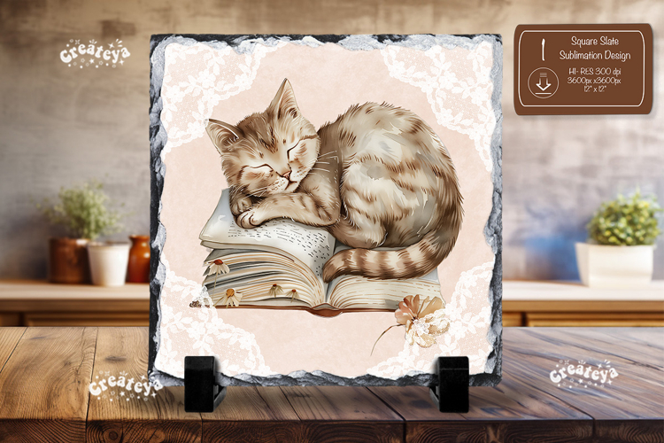 Book lover square slate sublimation Floral wall decor png