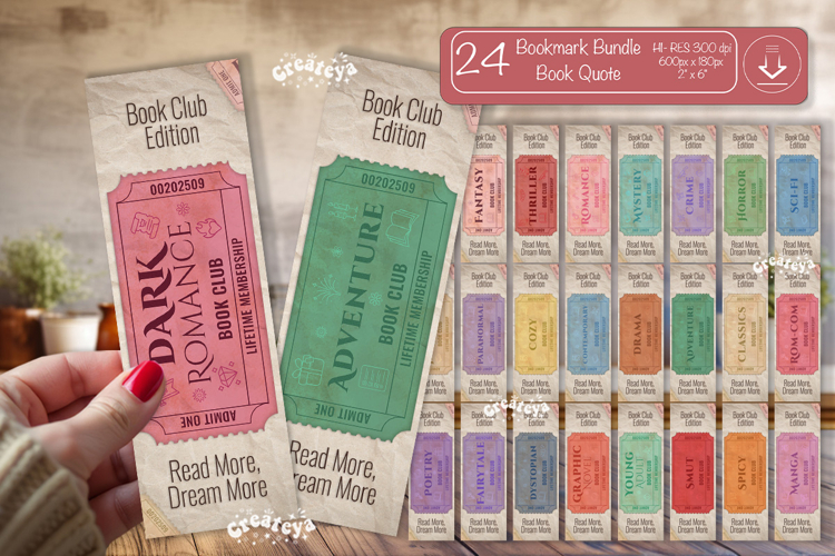 Book Club Ticket Bookmark bundle Reading Genre Tickets png