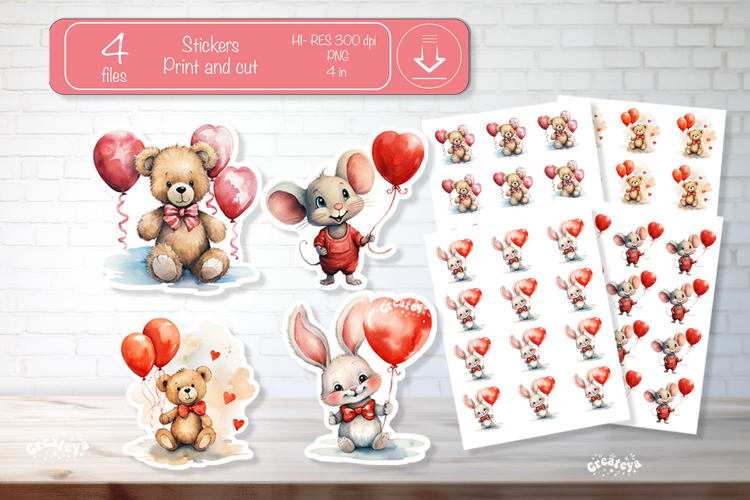 Valentine Cute Baby Animal Stickers Printable Kids Love png