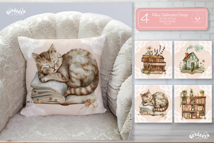 Book lover Pillow case sublimation watercolor Floral Pillow