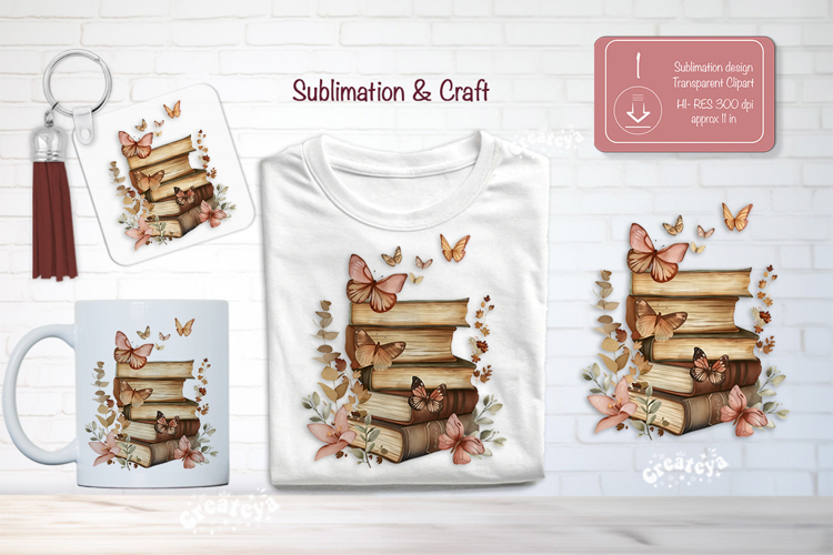 Watercolor Book Lover Clipart Sublimation Vintage Books png