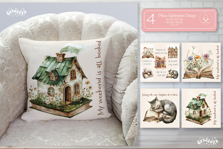 Book lover Quote Pillow case sublimation watercolor Floral