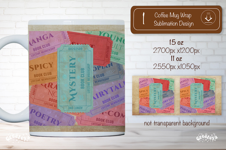 Book Club Ticket Mug Wraps PNG Bookish Library Sublimation