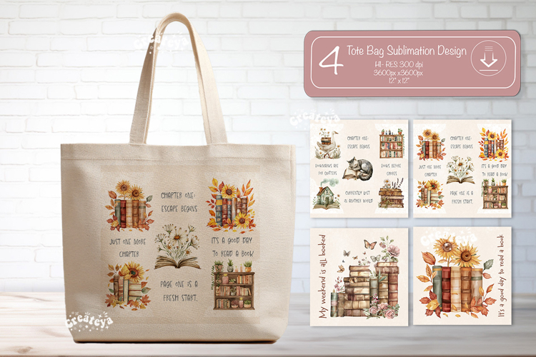 Book Lover Quote Tote Bag Sublimation Vintage Watercolor
