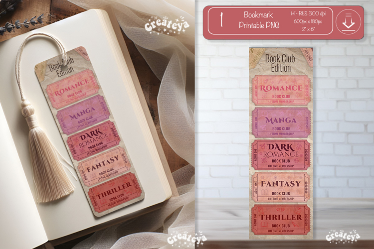 Book Club Ticket Bookmark printable Reading Genre Tickets