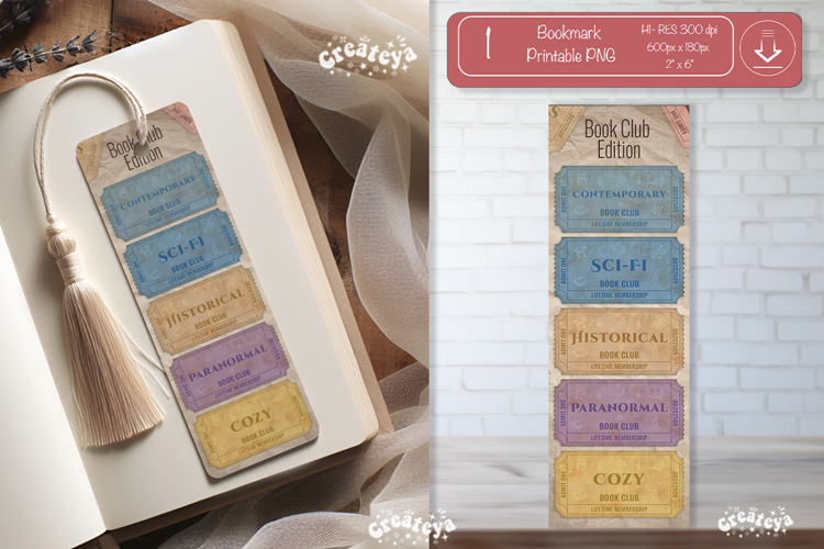 Book Club Ticket Bookmark printable Reading Genre Tickets