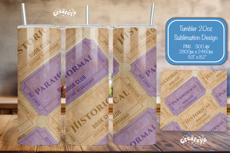 Book club Ticket tumbler wrap Reading Genre Sublimation png