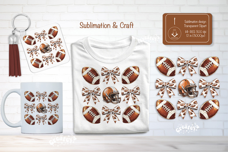 Football Sublimation Clipart Football Coquette bow png