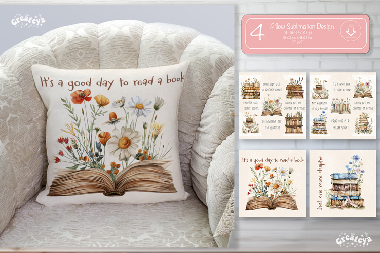 Book lover Quote Pillow case sublimation watercolor Floral