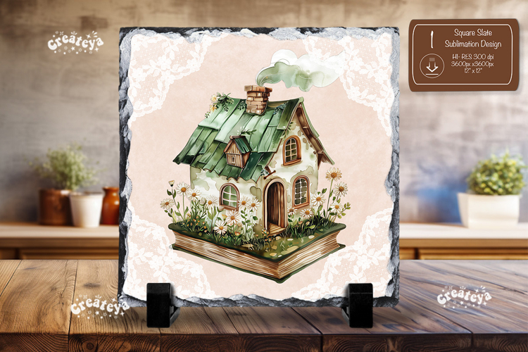 Book lover square slate sublimation Floral wall decor png