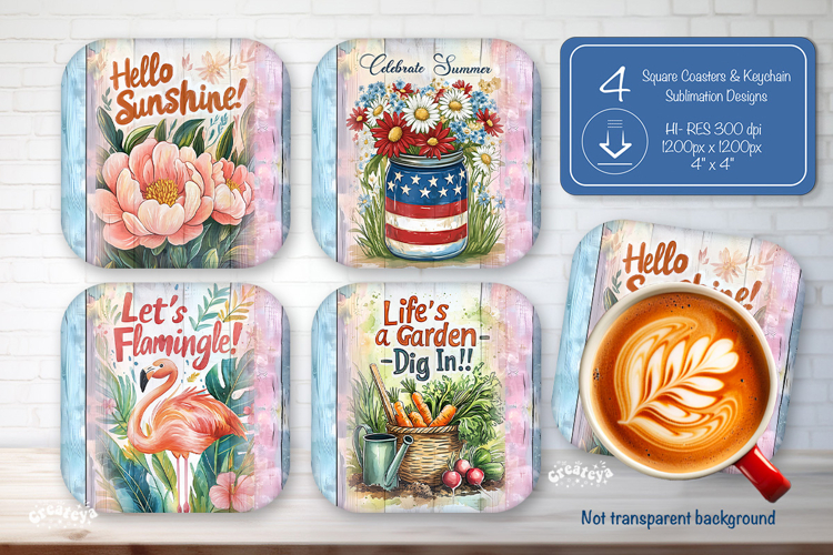 Summer Square Coaster Sublimation PNG Floral farmhouse