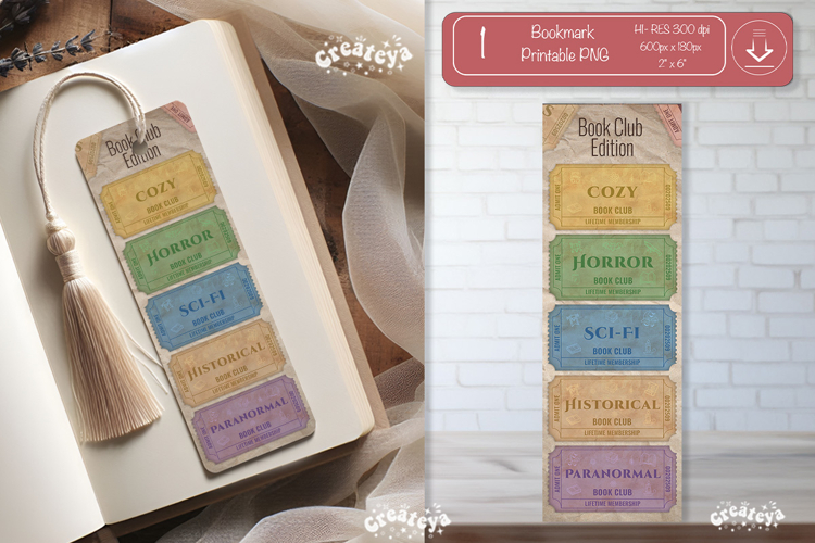 Book Club Ticket Bookmark printable Reading Genre Tickets
