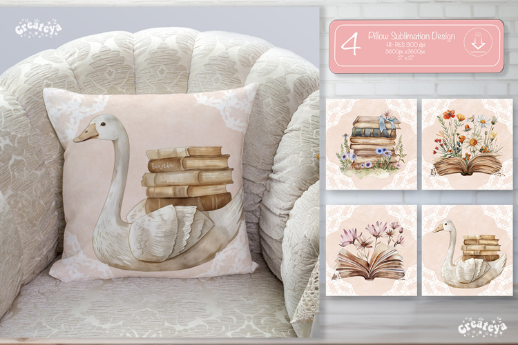 Book lover Pillow case sublimation watercolor Floral Pillow
