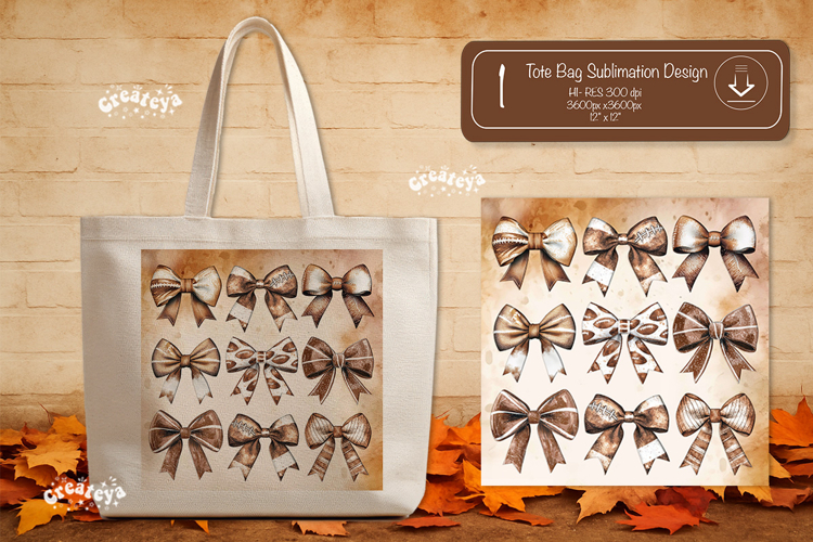 Football Bow Tote Bag Sublimation Vintage Game Day Touchdown