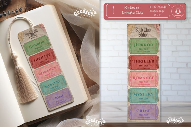 Book Club Ticket Bookmark printable Reading Genre Tickets