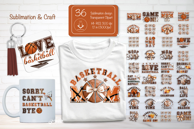 Basketball Sublimation Clipart Bundle Basketball Mom Shirt