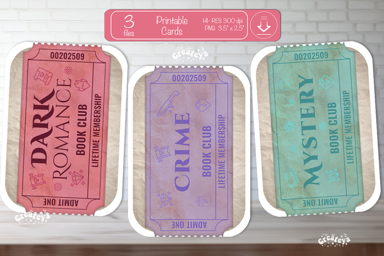 Printable Book Club Cards Reading Genre Cards Vintage png