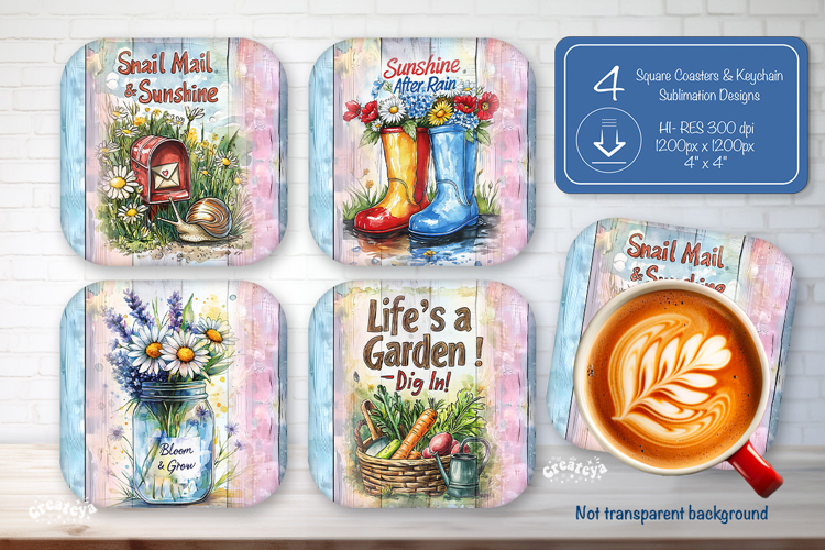 Summer Square Coaster Sublimation PNG Floral farmhouse