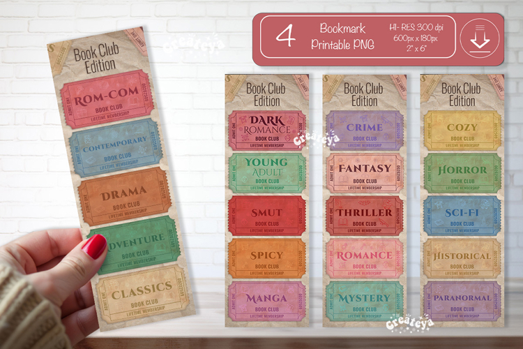 Book Club Ticket Bookmark printable Reading Genre Tickets