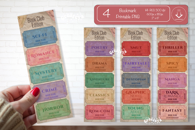Book Club Ticket Bookmark printable Reading Genre Tickets