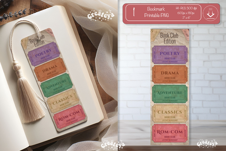 Book Club Ticket Bookmark printable Reading Genre Tickets