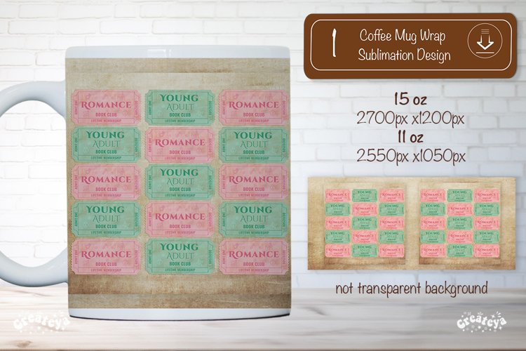 Book Club Ticket Mug Wraps PNG Bookish Library Sublimation