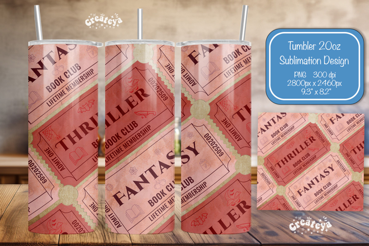 Book club Ticket tumbler wrap Reading Genre Sublimation png