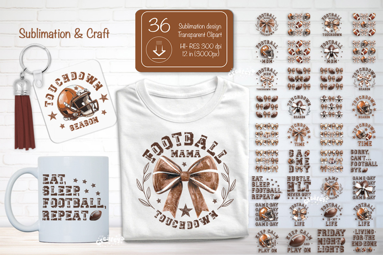 Football Sublimation Clipart Bundle Football Quote Game Day
