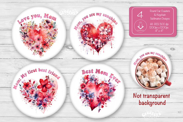 Mothers day round coaster sublimation png Car coaster png