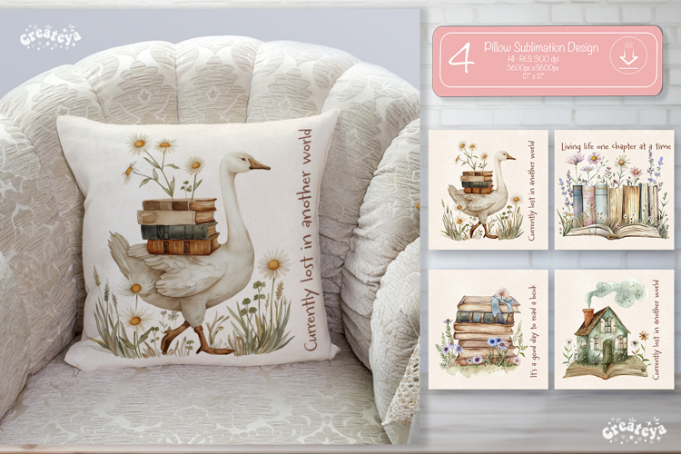 Book lover Quote Pillow case sublimation watercolor Goose