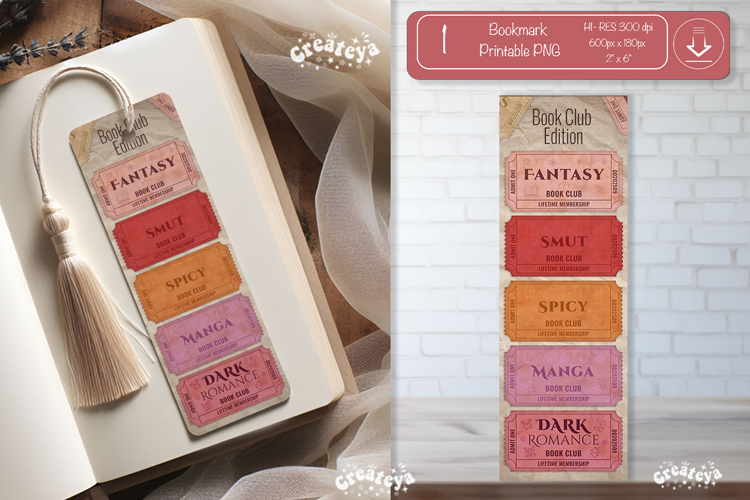 Book Club Ticket Bookmark printable Reading Genre Tickets