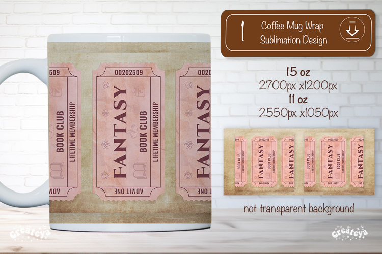 Book Club Ticket Mug Wraps PNG Bookish Library Sublimation