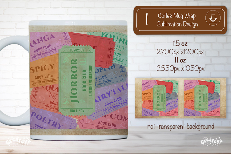Book Club Ticket Mug Wraps PNG Bookish Library Sublimation