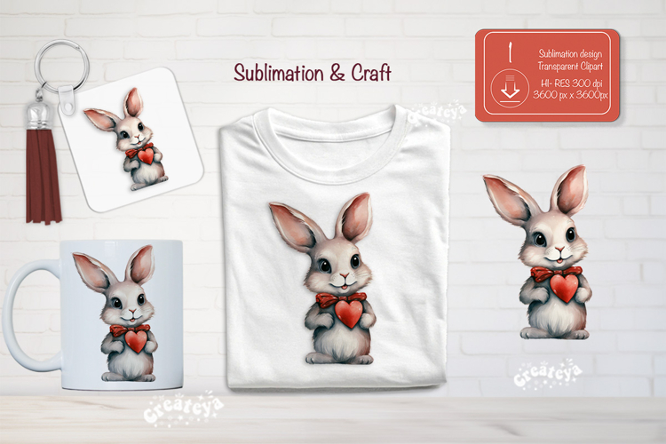 Kids Valentine Sublimation Clipart Bunny Cute Animal png